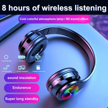 Bluetooth-Kõrvaklapid koos Mikrofoniga OverEar Stereo Earbuds Kokkupandav Bluetooth Kõrvaklapid LED Gaming Headset Telefoni