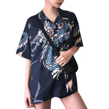 Suvel Harajuku Pluus Naiste Topid ja Pluusid Lühikesed Varrukad Dragon Prindi Särgid Naine Streetwear