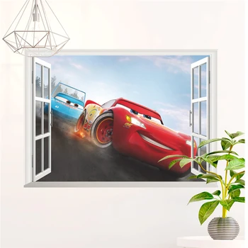 3D Disney Cars Akna Seina Kleebised Home Decor elutuba Cartoon Lightning Mcqueen Seina Kleebised Pvc Pannoo Kunst Diy Plakatid