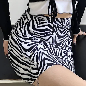 HEYounGIRL Zebra Print Bodycon Kõrge Vöökoht Seelik koos Kettide Vabaaja Kõhn, Lühike Seelik Naiste Suvel Tõmblukk Streetwear Y2K 90s