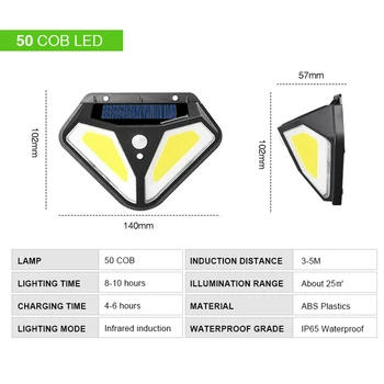 50COB/102LEDs Solar LED seinavalgusti Lamp Kahepoolne Valgustus Liikumisandur IP65 Väljas Aed Tee Street Öö Valgustid Lamp
