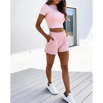 Meihuida Basic Sport vaba aeg topid, lühikesed püksid 2piece Komplekti Naiste Suvel Aktiivne Streetwear Casual T-särk, lühikesed Püksid Lahti Slim Ülikond