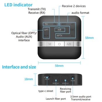 APTX 5.0 Bluetooth Audio-Saatja-Vastuvõtja HD Latency CSR8675 Traadita Adapter, RCA, SPDIF 3,5 mm Aux-Pesa TV PC Auto