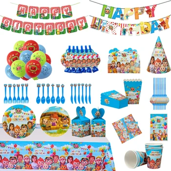 Cocomelon Super JoJo Teema Kids Sünnipäeva Ühekordsed Nõud Set Plaadid Tassi Õhupalli Poisid Baby Shower Pool Kaunistamise Tarvikud