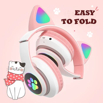 Juhtmeta Kõrvaklapid RGB valgus Kass Kõrva Karikatuurid Kassi Käpa Tüdrukud Kingitus Bluetooth-Peakomplekti HIFI Stereo Bass Lapsed peakomplekt Jõulud kingitus