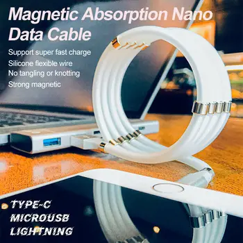 Uus 3A Magnet Ise Likvideerimine Kaabel Micro USB Type-C-Fast Laadimise Juhe Välk iPhone ja Android on paindlik ja vastupidav