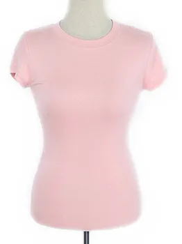 Hot style Korea suvel seksikas pingeline rindkere põhi lühikese varrukaga T-särk venitada mugav roosa naiste kanda