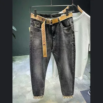 Kevad-sügis 2021 uus Denim jeans meeste tikandid brändi stretch püksid suvel korea Slim Harlan jalad teismelised kärbitud püksid