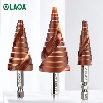 LAOA Pagoda Step Drill Bit 3-13mm 4-22mm 4-32mm HSS-CO M35 Hex Kolmnurk Spiraalsed Sooned Puit, Metall Auk Lõikur Puurimine Tööriistade Komplekt