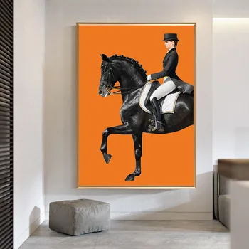 Abstraktne Must Hobune Rüütel Lõuendile Maali Elegantne Euroopa Stiilis Joonis Seina Art Plakatid ja Pildid Kaasaegne elutuba Decor