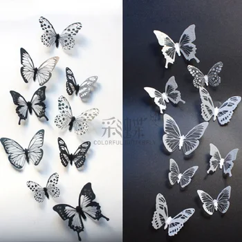 18 tk õõnes 3D liblikas seina kleebised pulm teenetemärgi elutoa aken kodu kaunistamiseks must ja valge liblikas kleebis