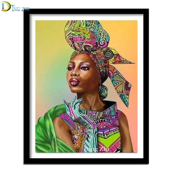 Ristpistes Aafrika Must Naiste Värviline sall 5D Diy Diamond Maali Täis Ruudu/Ringi Puurida Tikandid Kit Mosaiik