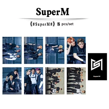 8Pcs/Set KPOP Super M Mini-Album SuperM Allkirjastatud Photocard KAI LUCAS BAEKHYUN Kahepoolne LOMO Kaardid Postkaart Fännid Kogumise B44