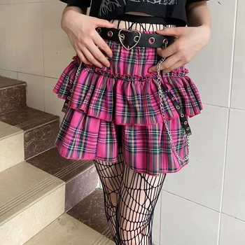 Tüdruk Y2k Ruffles Harajuku Midi Fushia Elastne Vöökoht Seelikud Gooti Lady Ruuduline Plisseeritud Mini Seelik Suvel Seksikas Korea Fashion Riie