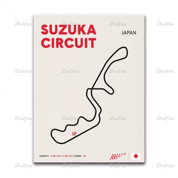 NüRburgring Nordschleife Circuit De Spa Võistlusrajal Suzuka Jaapani Võistluse Plakat F1 Track Home Decor Lõuend Seina Art Prinditakse Kingitus