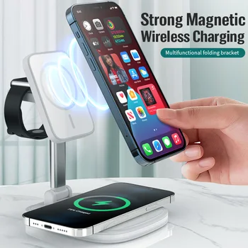 15W 3 In 1 Traadita Chager Kiire Laadimine Jaama Magsafe iPhone 12 Mini Pro Max Magnetiline Dokk Seista Apple Vaadata Airpods