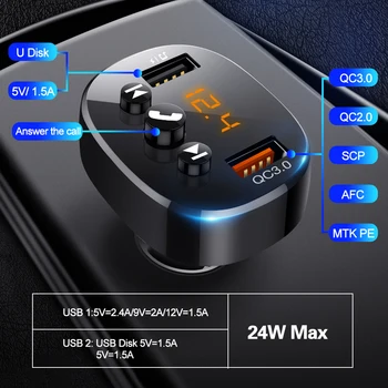USB autolaadija QC 3.0 Kiire Laadimine autokomplekti Bluetooth-5.0 FM-Saatja-Vastuvõtja, MP3 Mängija, Kiire Laadija Dual Telefoni Laadija
