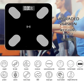 Body Fat Scale Smart Wireless LED Digital Bluetooth Elektroonilise Kaalu Skaala APP Keha Koostise Analüsaator Vannituba Kaal Mahus