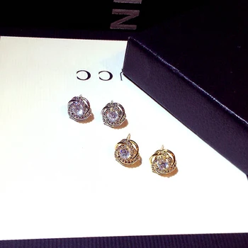 Uus Mood Trahvi 14K Tõeline Kuld Ring Crystal Kõrvarõngad Naistele Kvaliteetsed Ehted Säravad AAA Tsirkoon S925 Silver Needle Kingitus