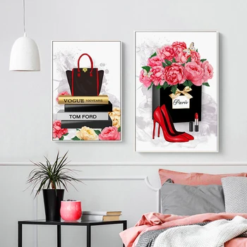 Mood Parfüüm, Lilled Seina Art Lõuend Maali Kott Kontsad Plakatid ja Pildid Kaasaegne Vogue Pilt elutuba Home Decor