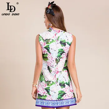 LD LINDA DELLA 2021 Moe Raja Suvel Vintage Flower Print Tank Lühike Kleit Naiste Profileerimine varrukateta Elegantne Pool Kleit