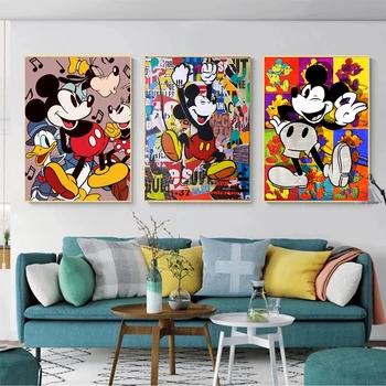 Graffiti Art Disney Miki Hiir ja piilupart Donald Seinamaaling Lõuend Plakati Trükkimine ja Print Seina Art Pilti Lapsed Toas Teenetemärgi