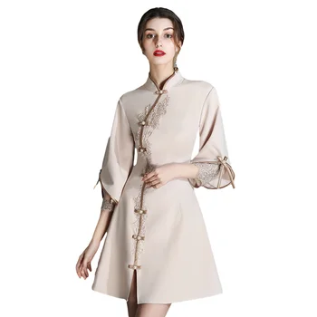 Hiina Stiilis Vintage Kleit Uus Tikandid Naiste Qipao Hiina Traditsiooniline Kleit Pluss Suurus Tahke Naine Cheongsam Elegantne Vestidos