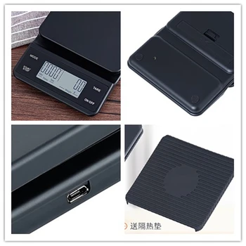 Laadimine USB Kohvi Skaala 3KG/0,1 g Elektrooniline Digitaalne Kaalud Veekindel Smart Köök Kaalud Täpsusega Toidu Skaala Taimer