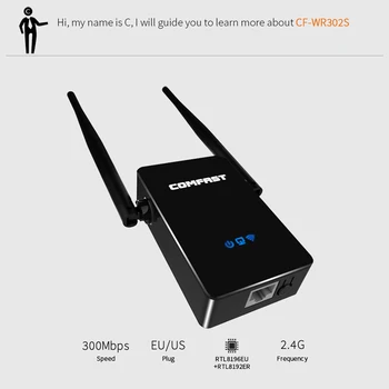 Comfast WR302S 2,4 GHz WiFi Repeater Korduva 300Mbps 5dBi Antenn WirWiFi Repeatereless Signaali Võimendi Võrgustik Extender (USA/ EL