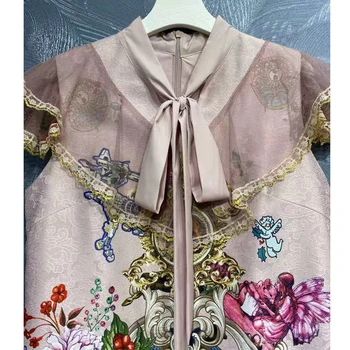 SEQINYY Suvel Vintage Kleit Uus Mood Disain Naiste Raja Jacquard Kõrge Kvaliteedi Elegantne Pits Flower Print Mini