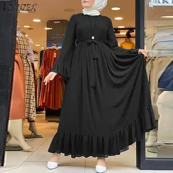 Segast Maxi Vestidos Naiste Moslemi Sundress ZANZEA Kevadel Elegantne Ruffle Kleit Naiste Vabaaja Hijab Kleit Rüü