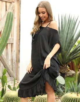 Long Beach Kleit varjata Naiste Suvel 2020 Seksikas Top Heegelda Rind Beachwear Must Kint Cover-ups Daamid Ujumistrikoo Mood Kleidid