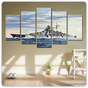 5 Paneeli Saksa Soomuslaev Bismarcki Sõja Relv Plakat Trükitud Maali Jaoks Elutoa Seina Art Decor Pilt Teoseid Plakat