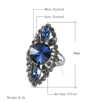Kinel Brändi Mood Ring Sinine Kivi Ring, Naiste Hõbedast Värvi Mosaiik Hall Crystal Vintage Pulm Ehteid Luksus Pool Ringi