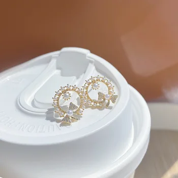 Korea Fashion Ehted Vibu Õrn Tsirkoon Pearl Ring Luksus Kõrvarõngad Naine Väike Armas Igapäevaselt Lihtne Kõrvarõngas