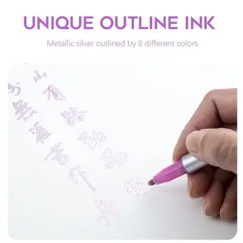 8pcs Topelt Rida Outline Pen Glitter-Värvi Fluorestsents Sm Metalli Värvi Pliiats DIY Käsikiri Pliiatsi Joonistus Jõulud Doodling
