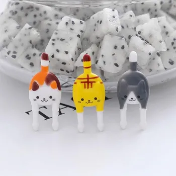 7tk Loominguline Peace Kassi Puppy Mini Puu-Kahvli Komplekt Loomade Suupiste Kahvel Kook Puuvilja Magustoit Plastikust Kahvlid Toidu Kinni Puu-Fru U5I6