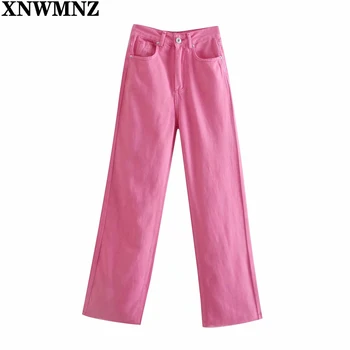 XNWMNZ Za Naised lai jalg täispikk värvilised teksad Naine Vabaaja Kõrge Vöökoht Denim Püksid Naiste Sügis Teksad, Püksid Streetwear