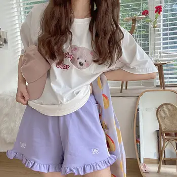 Jaapani Lolita Kawaii lühikesed püksid Naiste Mood Vabaaja Magus Armas Roosa Püksid Bowknot Ruffle Päris korea Riided Suvel 2021