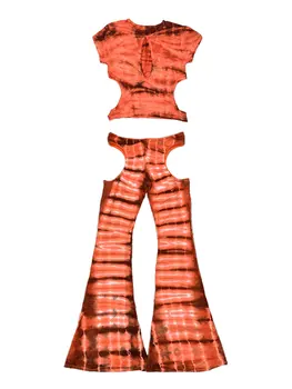 Naiste Sexy Kaks-tükk Riiete Komplekt Tie-värvitud, Trükitud Mustriga Ümar Krae, Lühike Varrukas Topid ja Püksid