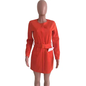 Oranž sobiks office naiste stiilne tahke värvi ülikond kleit (koos vööga) elegantne temperament Wild instrumentaarium style 2020