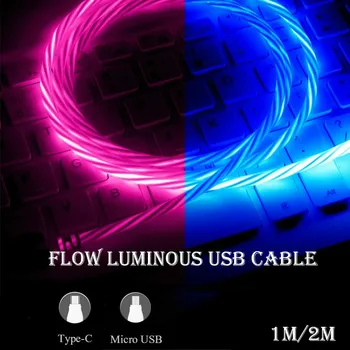 1m 2m Pikk LED Laadimise Kaabel-Micro-USB-Kaabel-Valgustus Tüüp C Lindi C Quick Tasuta Kiire Laadija Kaabel Huawei Samsung Xiaomi