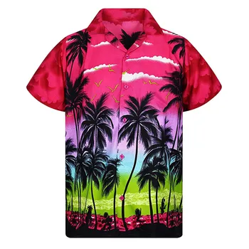 2021 Mood Meeste Casual-Nupp Hawaii Prindi Beach Lühikesed Varrukad Quick Dry Top Pluus M-3xl Havai Särk Streetwear#g30