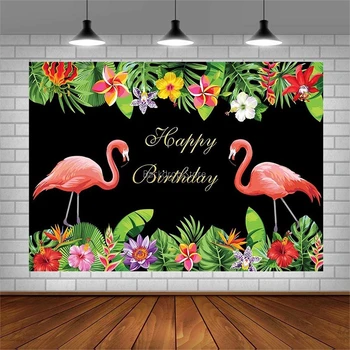 Avezano Flamingo Sünnipäeva Decor Õie Taustal Suvel Havai Puhkust Lilled Mustal Taustal Photozone Foto Stuudio