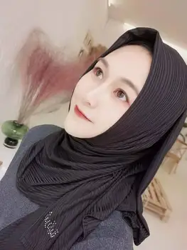 High-end Venitada Siidine Jersey Hijabs Moslemi Pea Wrap Pehme Kootud lõngaga Cotton Pikk Suurrätikud Naiste Islami Turbans 180x70CM