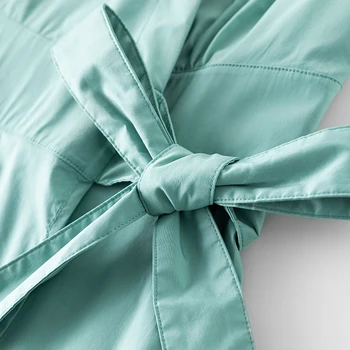 DUSHU Puuvillane, V-kaeluse Suvine Kleit Naiste 2021 Uus Office Lady Must Roheline Vabaaja Lukuga Pikk Seelik