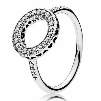 Algne Sillutada Logo kahevärviline Allkiri Ringid Südamed Halo Kristall Rõngas Sobib 925 Sterling Silver Ring Euroopas DIY Ehted