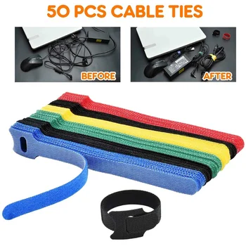 Releasable Kaablite 50tk Värviline Plastmass Korduvkasutatavad Nailonist kaablisidemed Aasa Pakkige Zip-Bundle Sidemed T-tüüpi Velcro Cable Tie Wire
