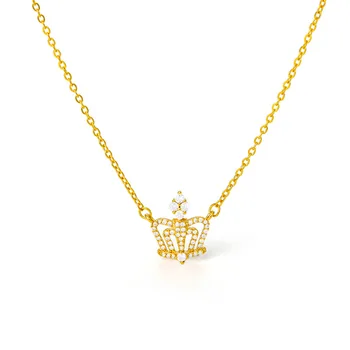 Delikatess Crown Kuninganna Crystal Tsirkoon Ripats Kaelakee Naiste Ehted Roostevaba Teras, Kuld Plaadistuse Bijoux Femme Collier Hulgimüük