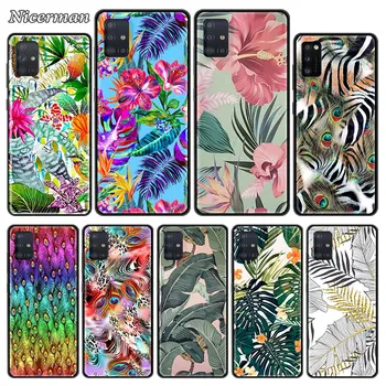 Black Soft Case For Samsung Galaxy S10 S20 S9 S8 Plus Note 20 Ultra 10 Lite 9 M31 F41 M51 Phone Coque Tropical Plants Casing Bag
